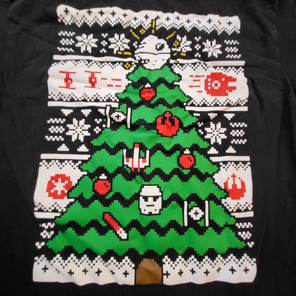 Star Wars Mens Black T-Shirt Sz M Death Star Christmas Tree Fifth Sun 8 Bit - Picture 2 of 6